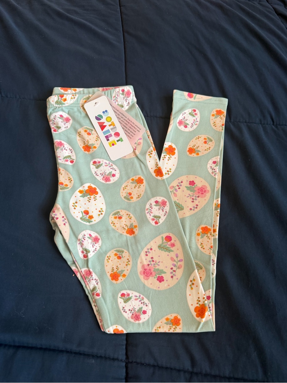 Dot Dot Smile Mint Leggings with Orange, Pink & Cream Floral Eggs